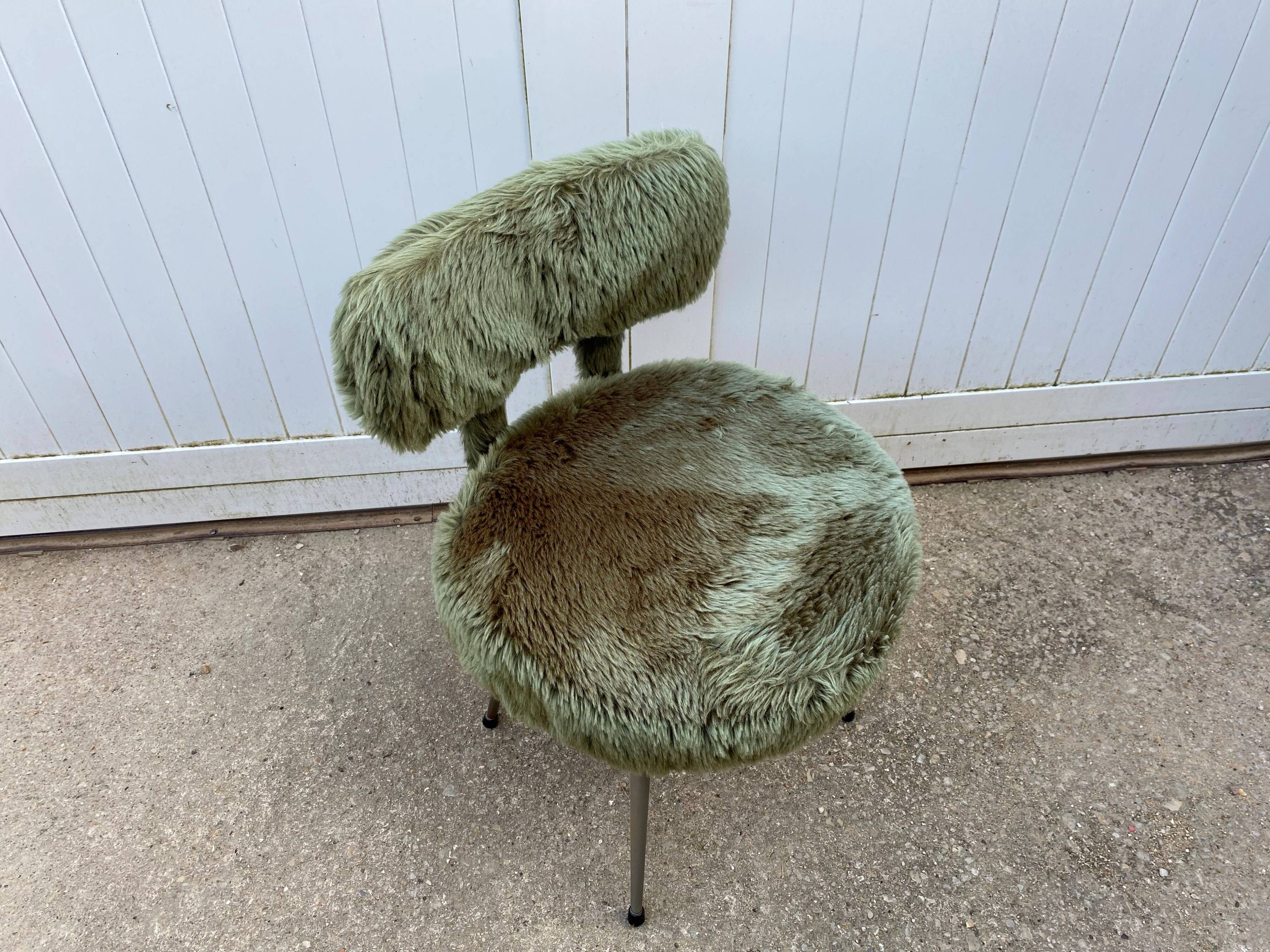 Vintage green furry chair from the 1960s