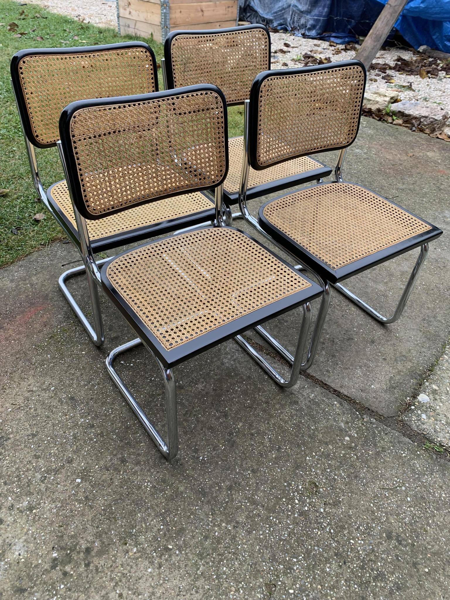 Chaise Cesca Marcel Breuer B32 italienne moderne du milieu du siècle, ensemble de 4 années 70