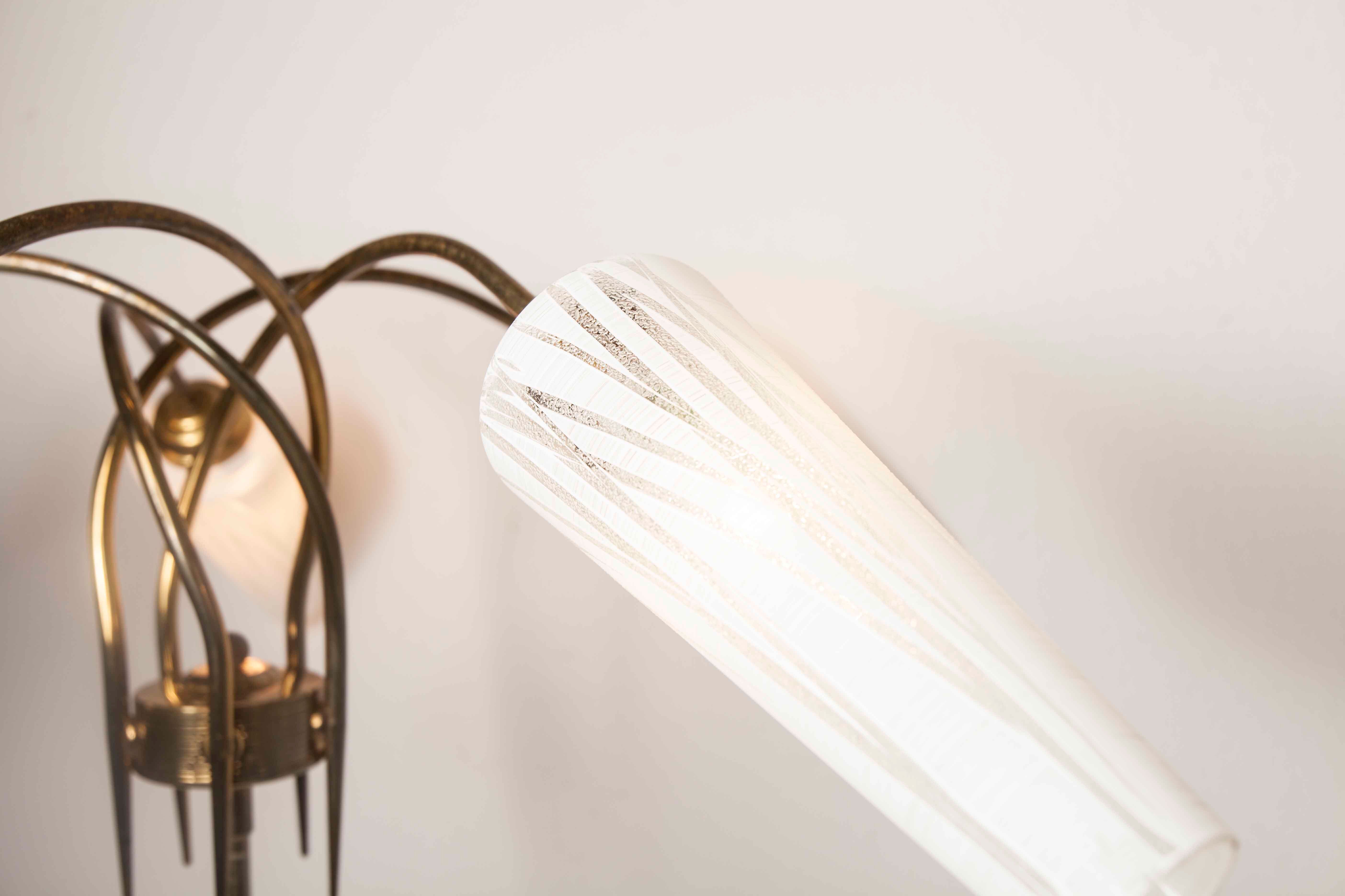 5-branched opaline brass chandelier 60's