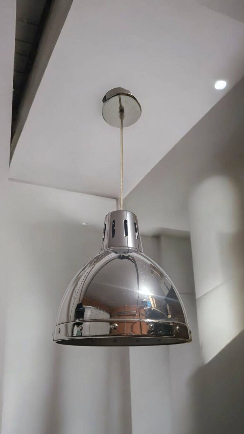 Vintage industrial pendant light - Polished chrome metal