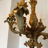 70s Hollywood Regency style chandelier in carved wood