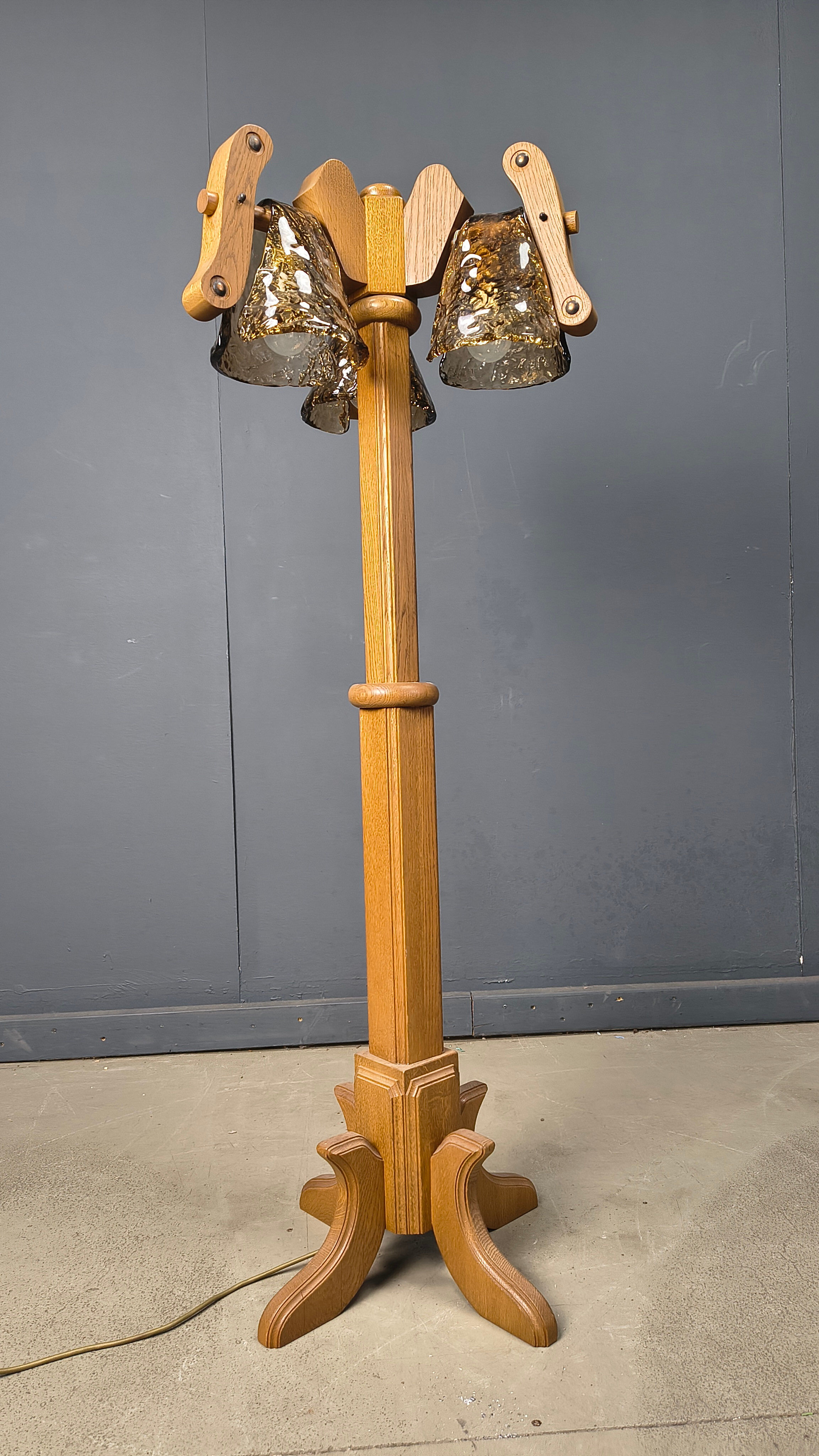 Rustic oak and Murano glass floor lamp, 1960s
