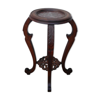 Wooden pedestal table with marble top
