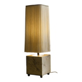 Beige marble stucco base, Houles white ecru fringed lampshade.