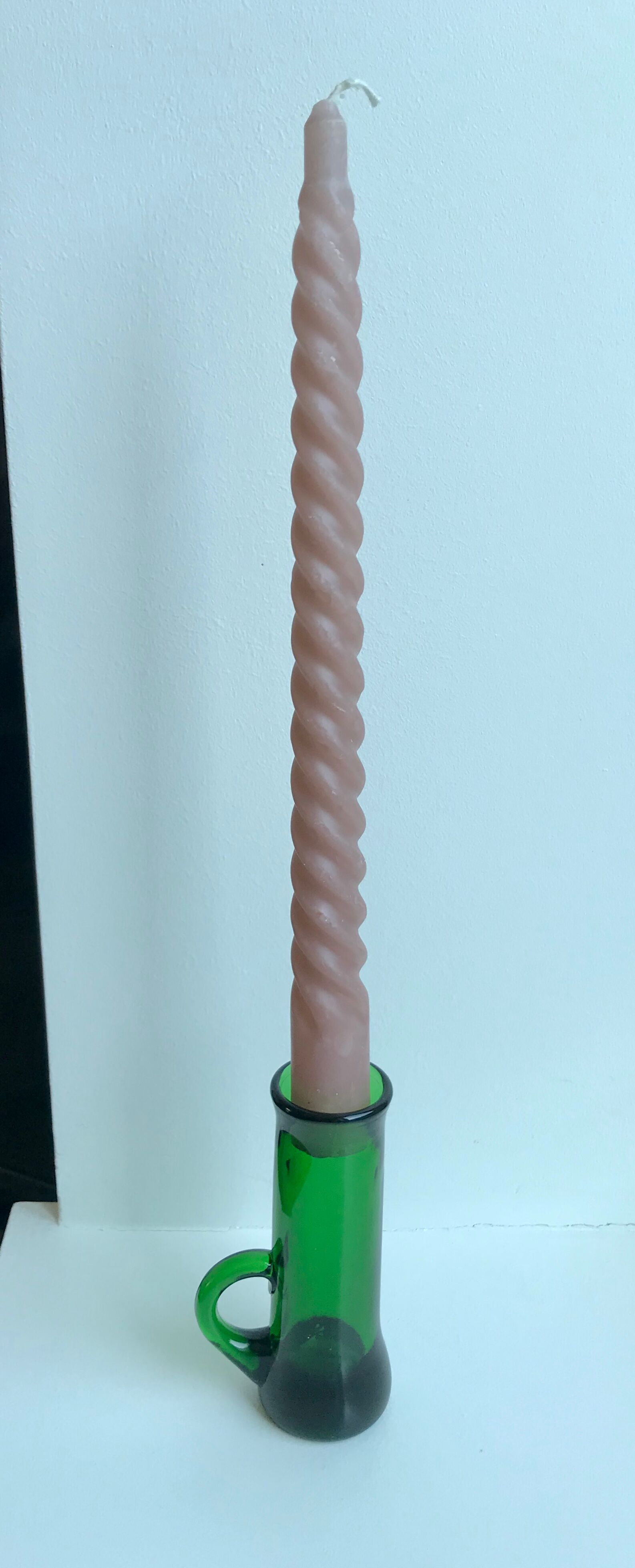 Green glass candle holder 70s