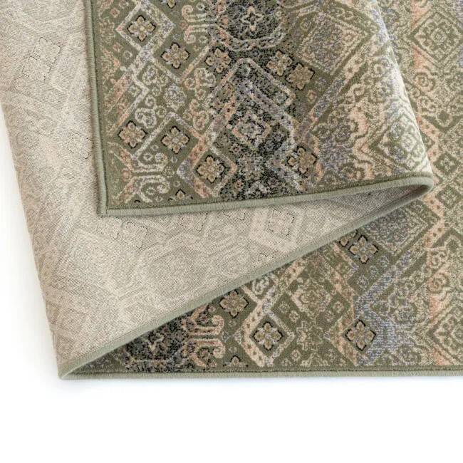 Green and beige vintage style oriental rug in wool