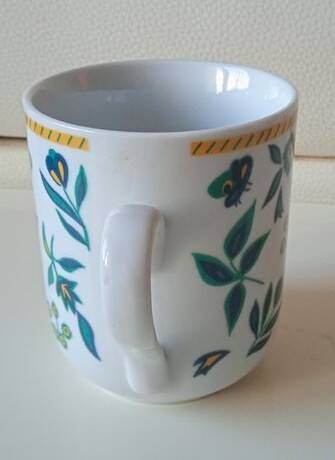 Set of vintage DPR mugs – blue and green floral design – h9 x d7.5 cm