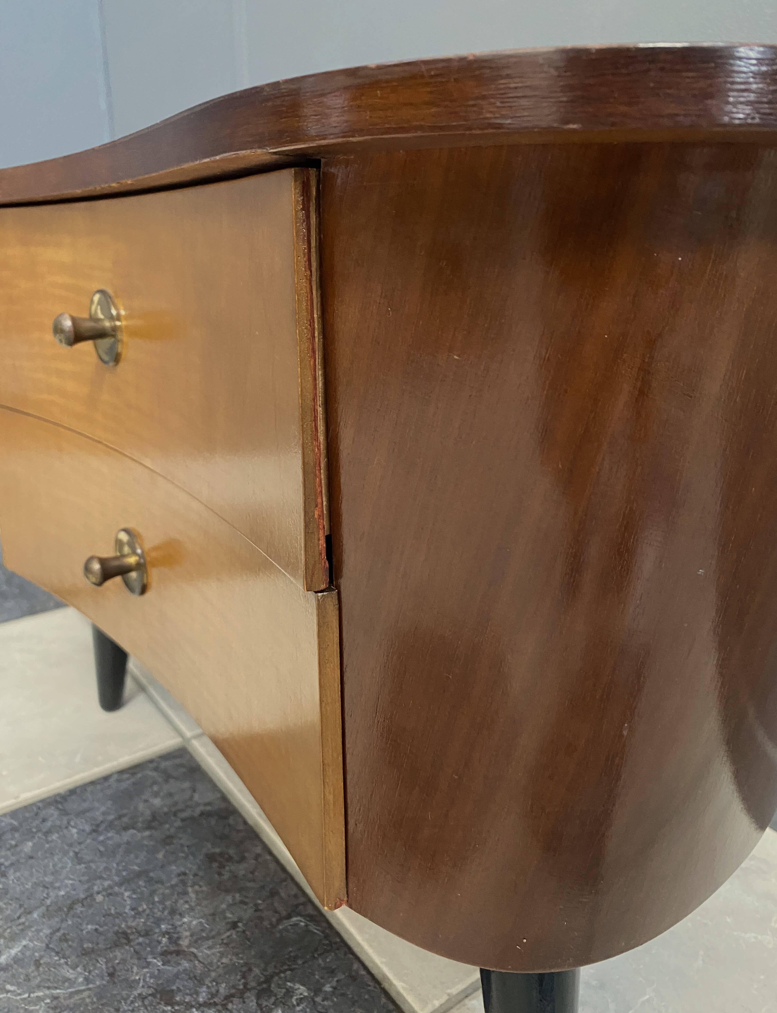 small kidney shaped cabinet with glass on top 1960s