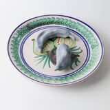 Beige Ceramic XXL Vintage Plate with Hand-Painted 3-Fig Fruit Motif, Sicily 1960s Wall Decor