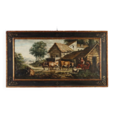 Ancient painting of a bucolic landscape, oil on canvas, Europe, 19th century.