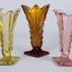 Art Deco Pink, Yellow and Orange Glass Vases, Bohemia, Set of 3