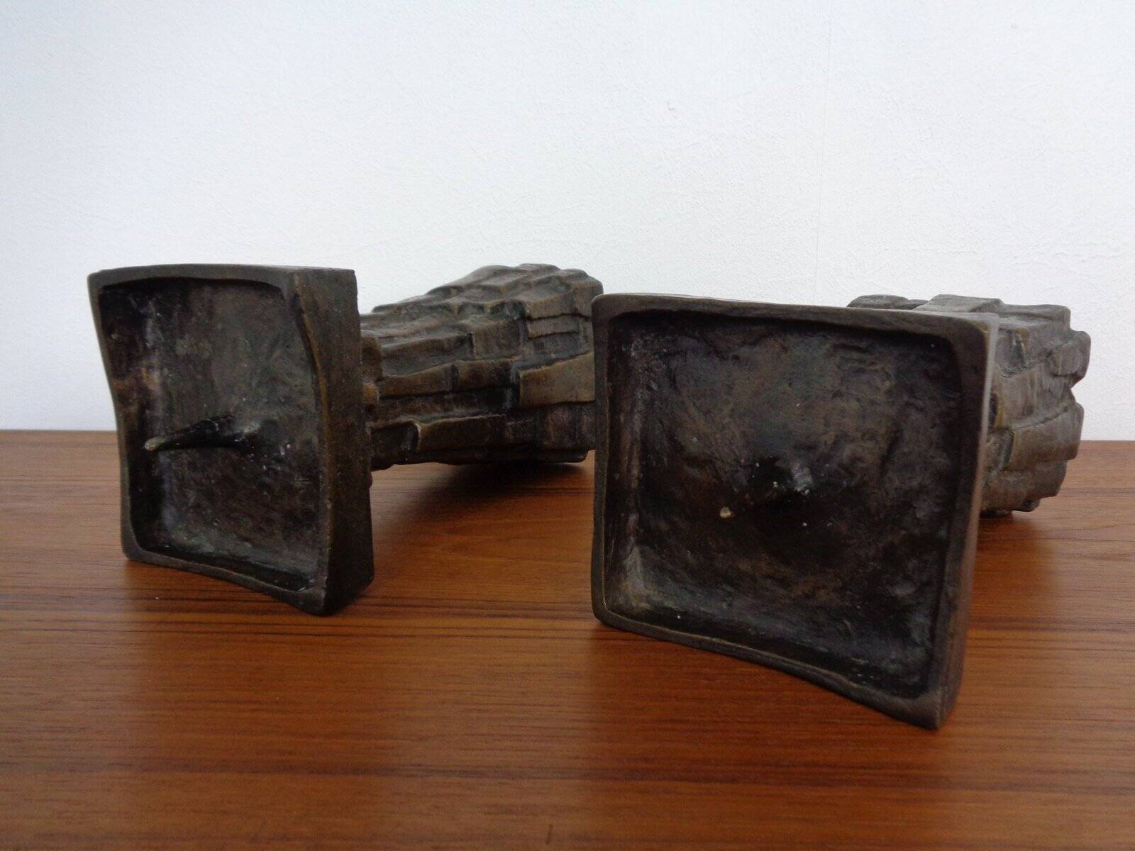 Large Brutalist German Bronze Candleholders, 1960s, Set of 2
