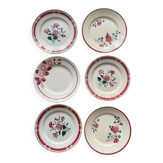 6 assiettes plates vintage en faïence fleuries