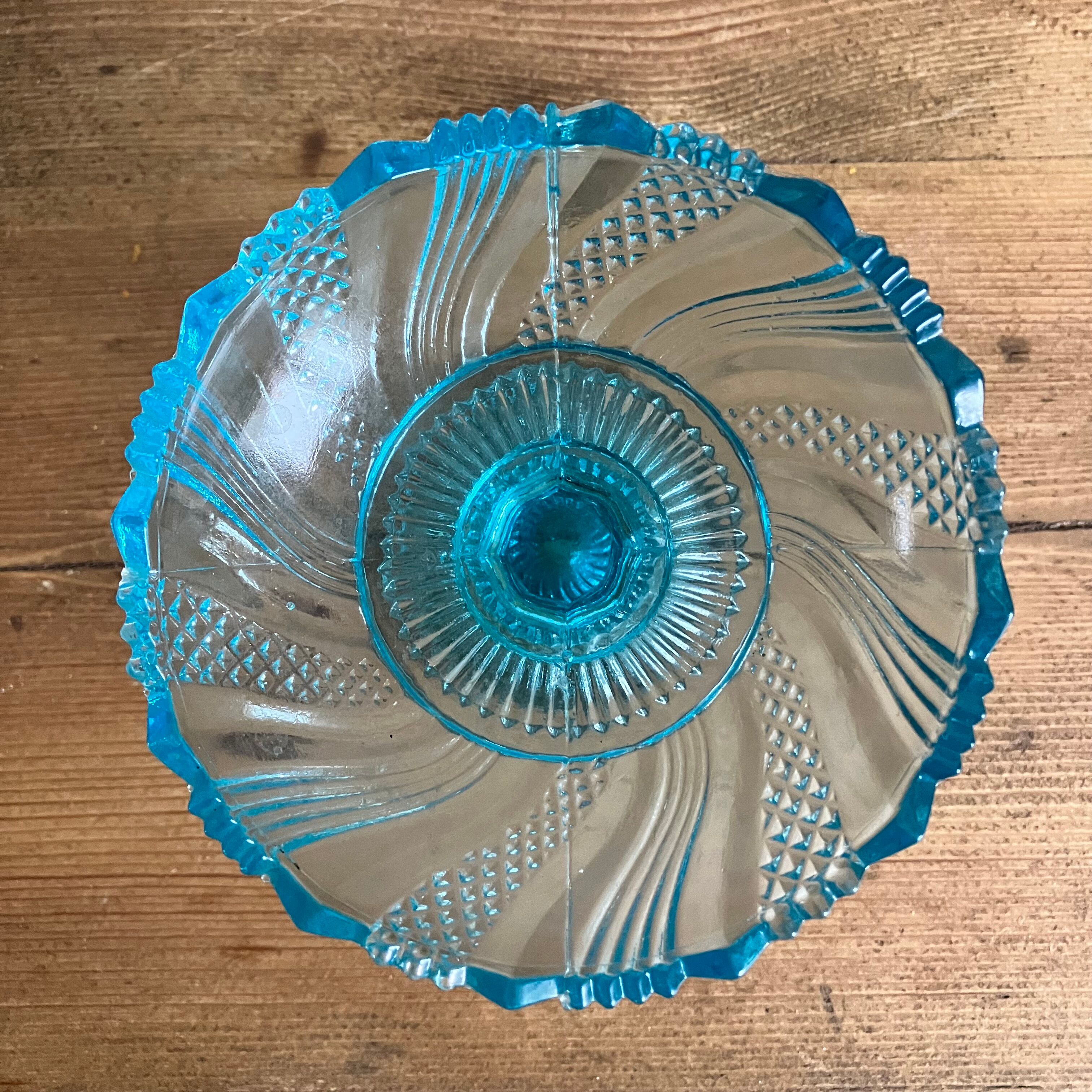 Blue glass fruit bowl