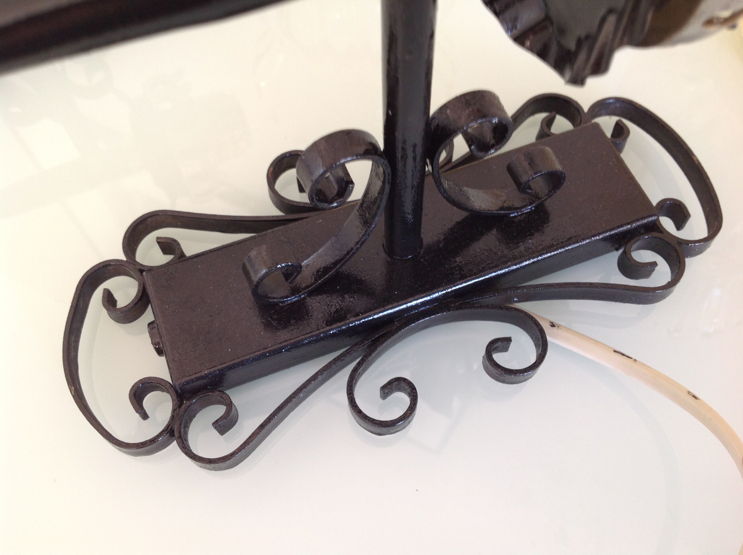Pair of vintage iron and smoked glass