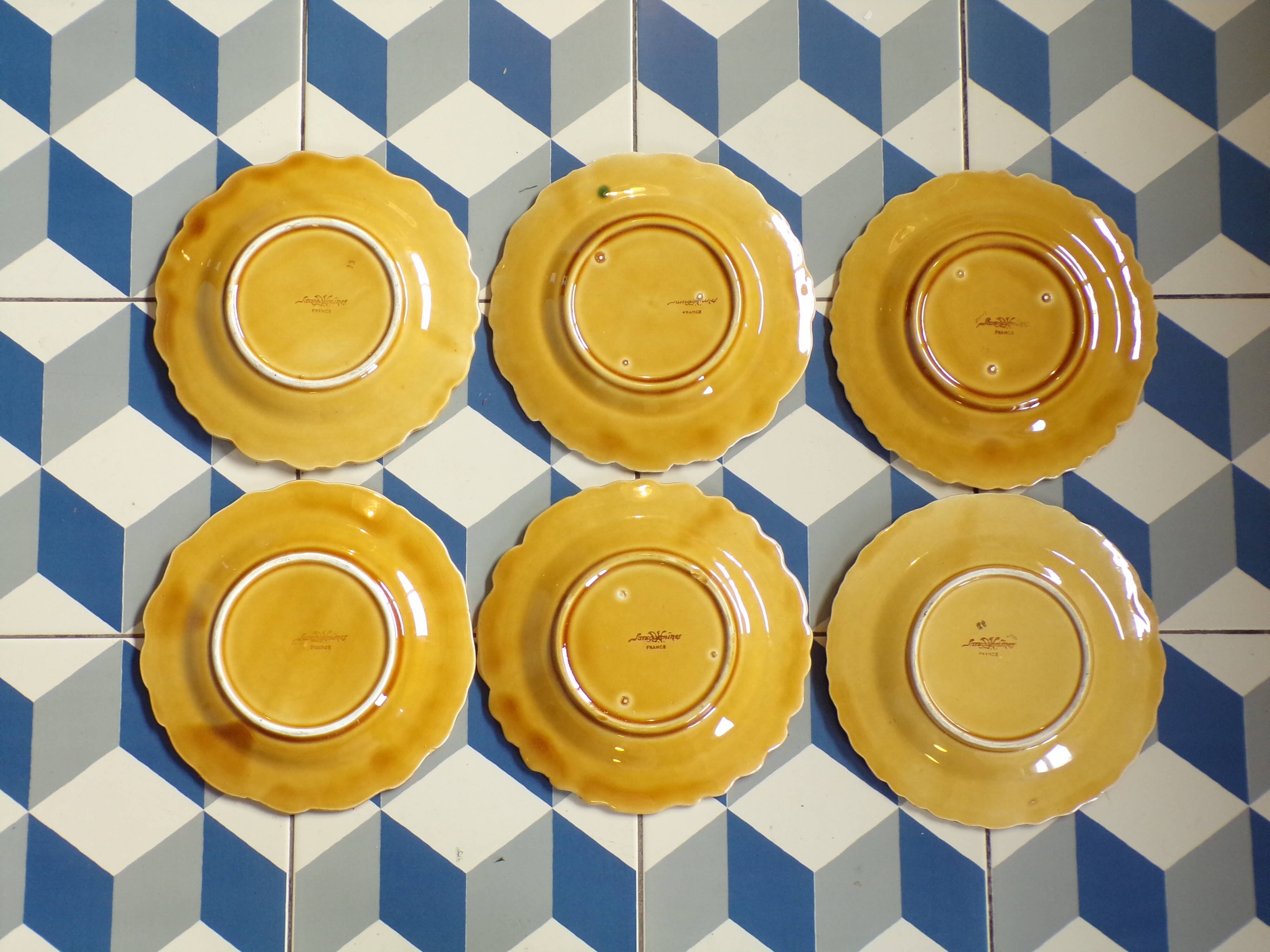 6 assiettes barbotine fuits Sarreguemines