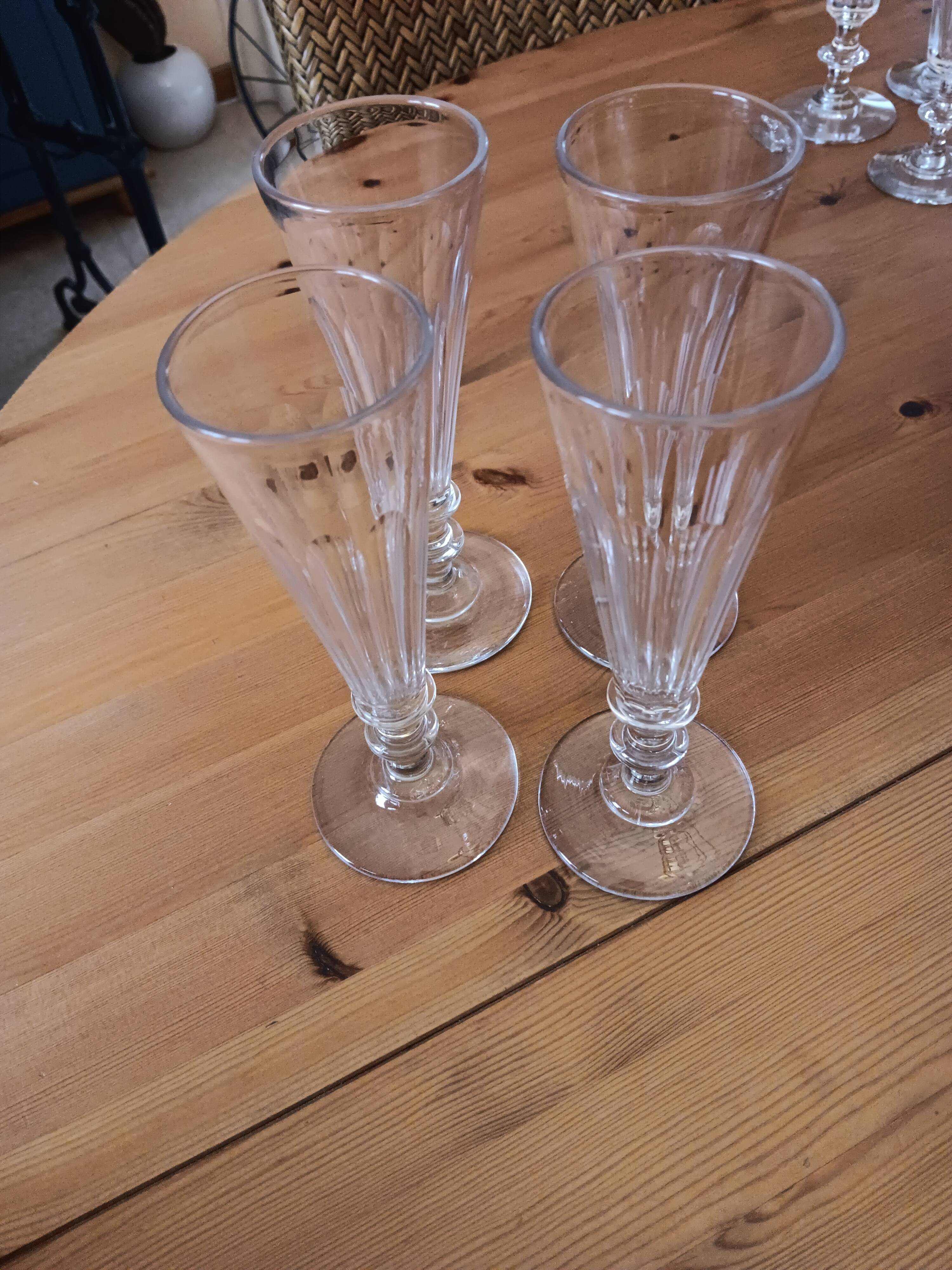 4 antique champagne flutes