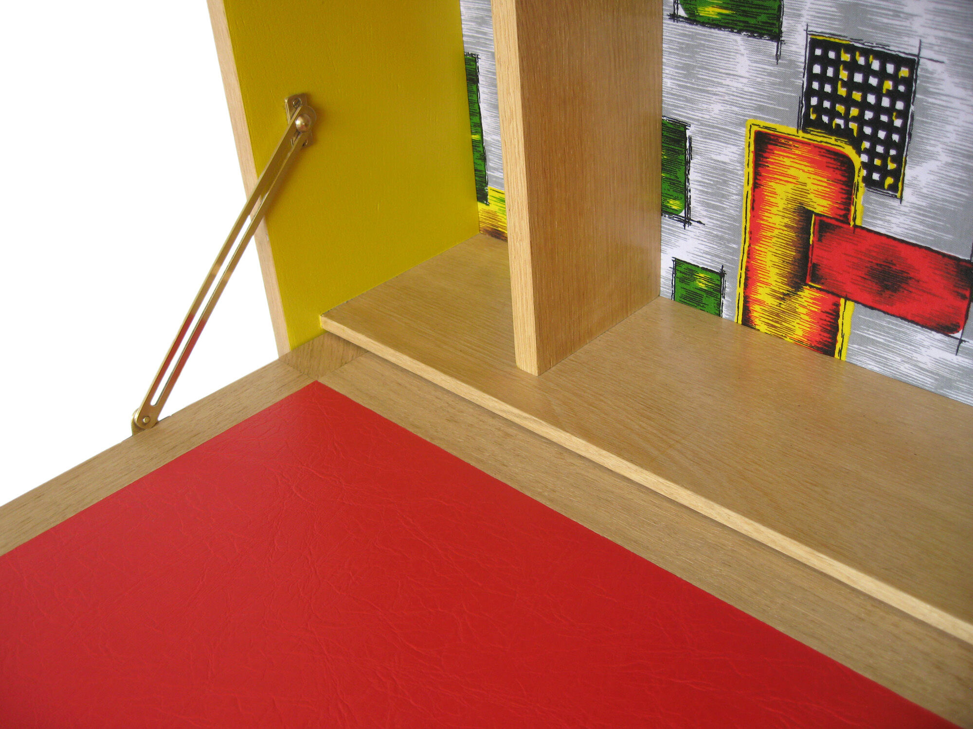 Wall secretary in vintage varnished oak 1950s