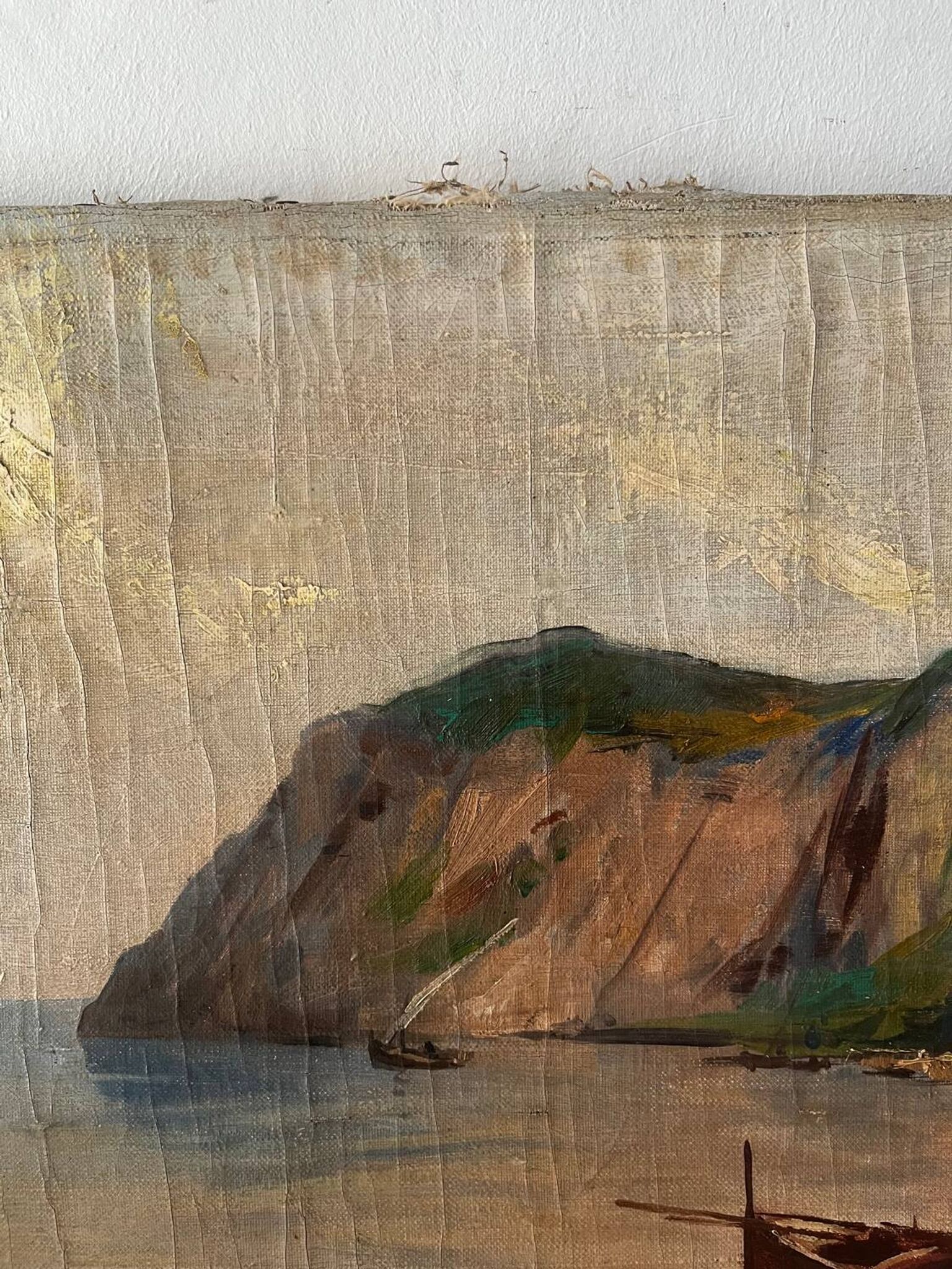 Village in the cliffs, oil on canvas signed E. Bello