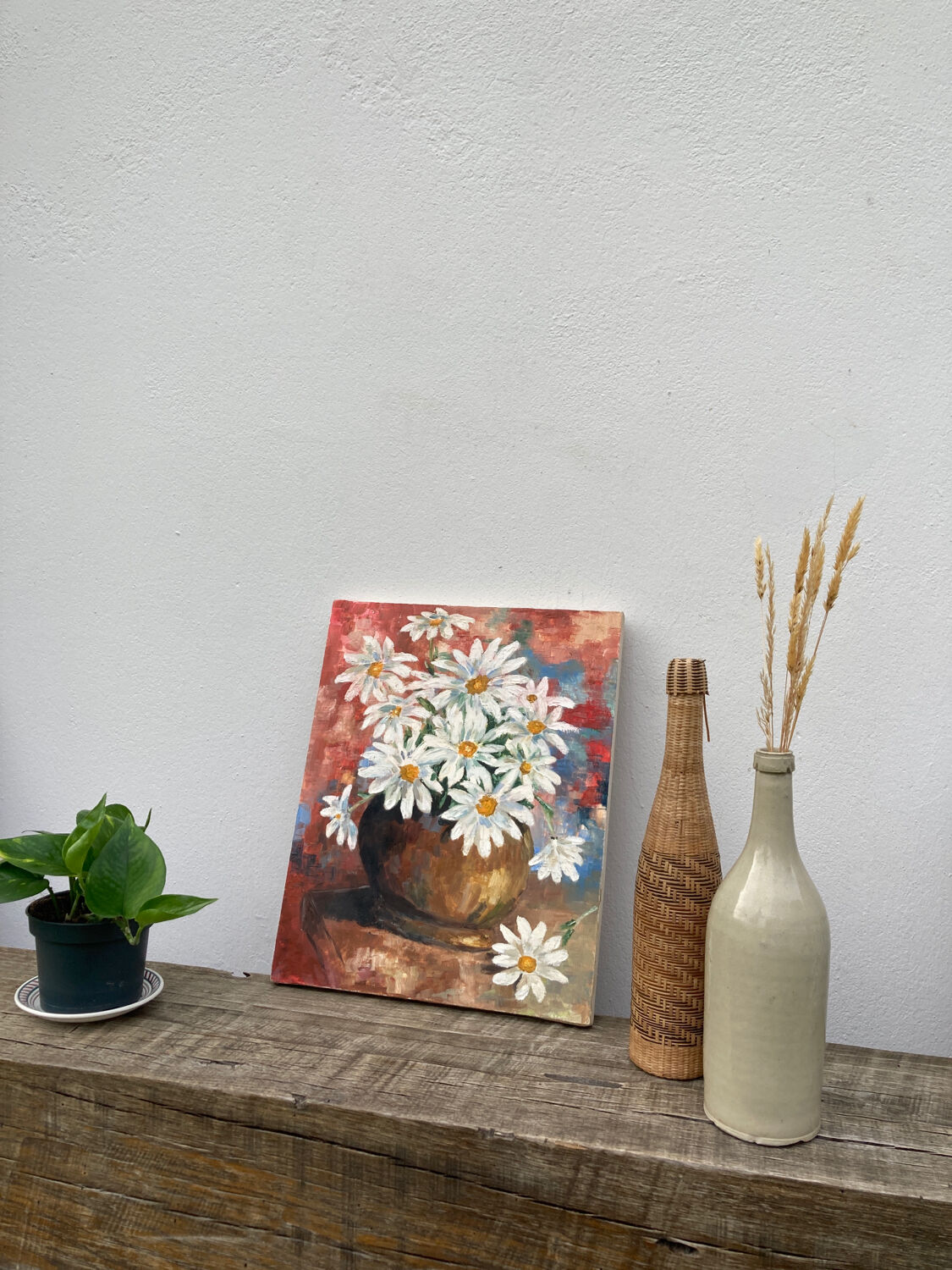 Oil on canvas bouquet of flower old painting