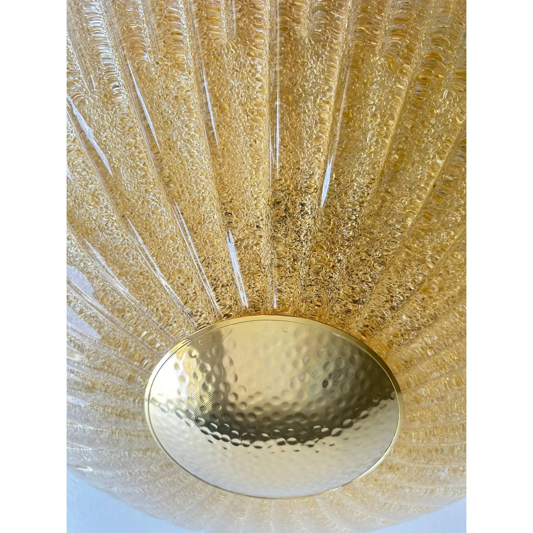 Venetian Lens Amber “Graniglia” Murano Glass Flush Mount