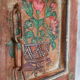 Indian door with 2-leaf floral motifs with 2 rings for wall mounting
