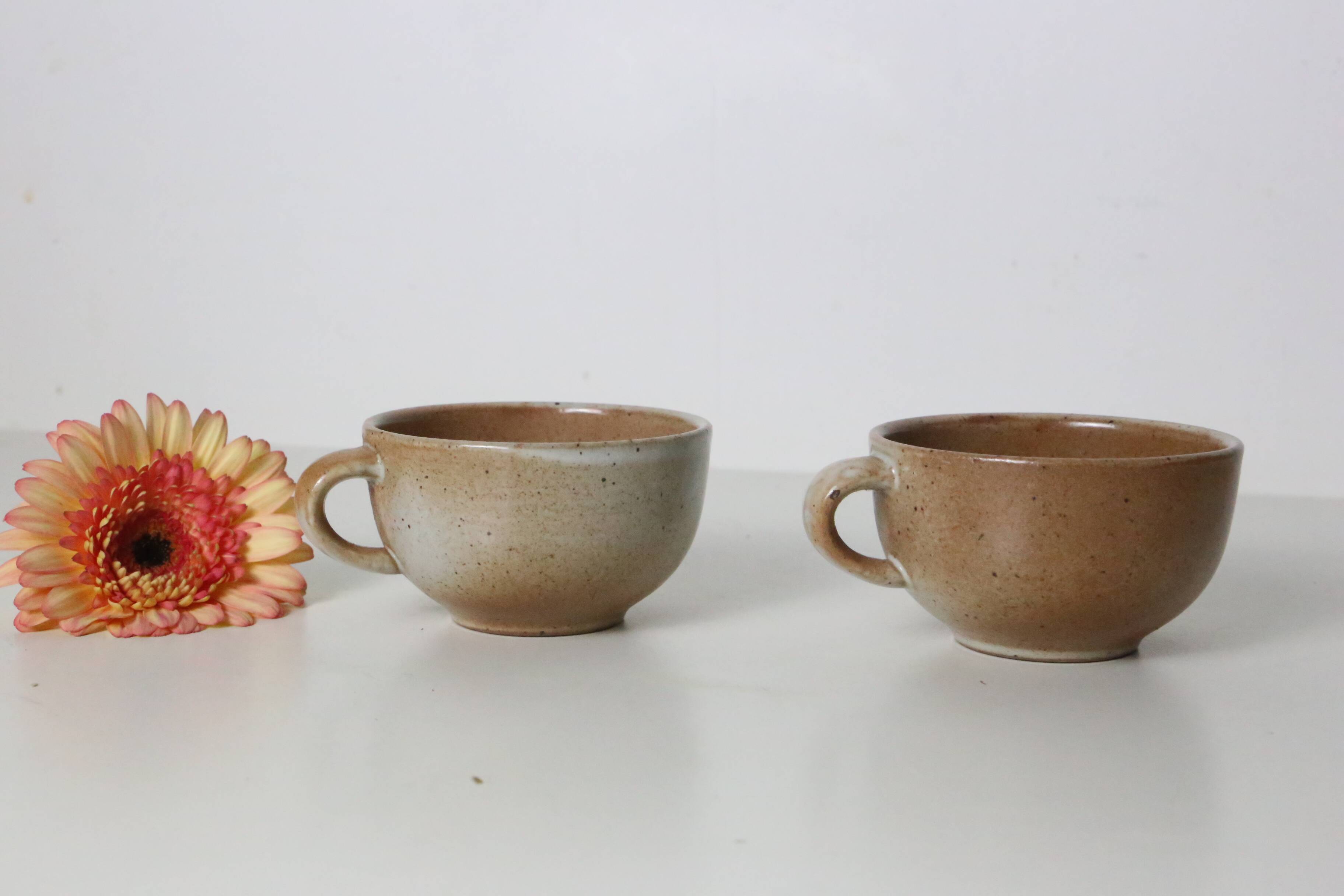 Set of 2 stoneware cups, Grès du Marais, vintage, 1980