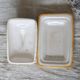 Vintage butter dish in earthenware and slip with tulip motif