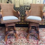 Pair of wicker and rattan bar stools