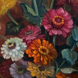 Oil on panel by Picquet still life bouquet of flowers 20th century