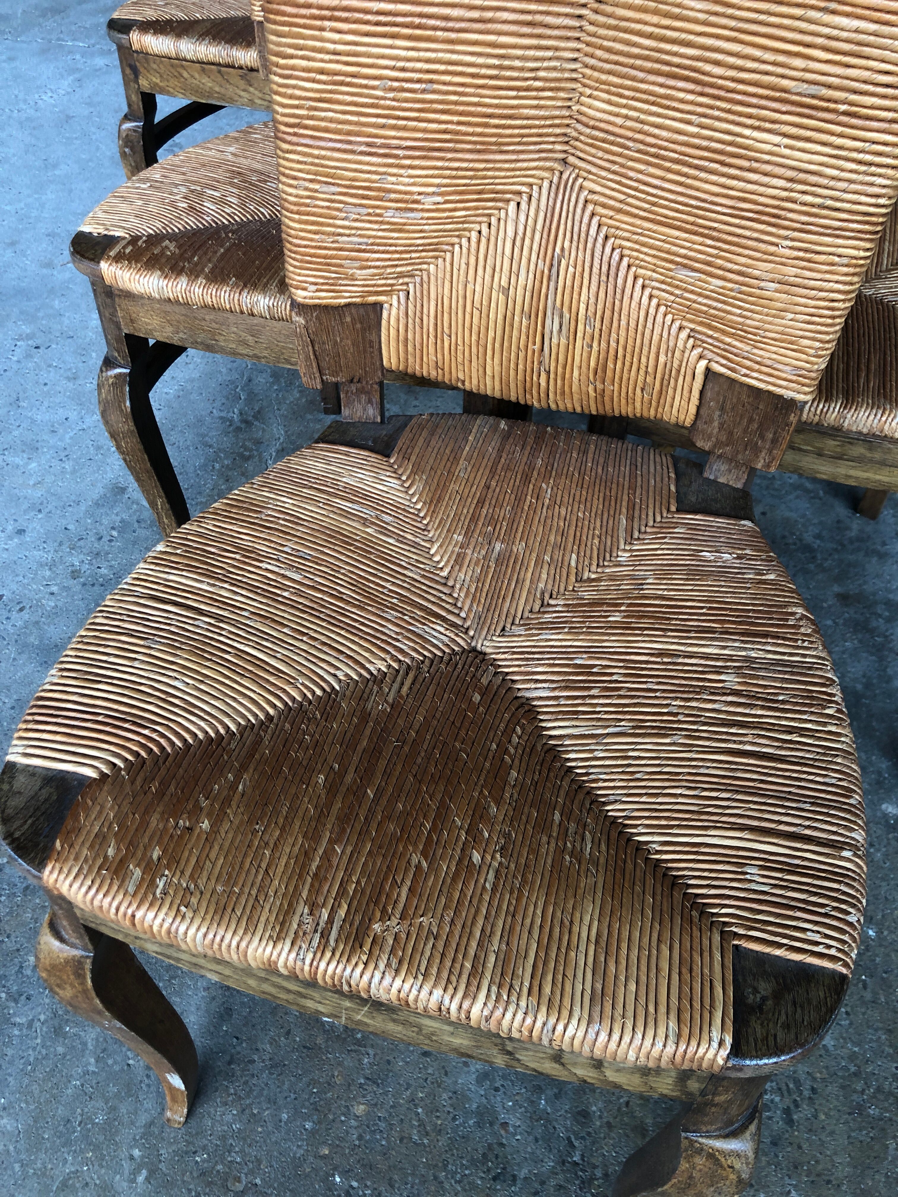 Dining chairs with rush made of oak wood, France 1950s, Set of 6