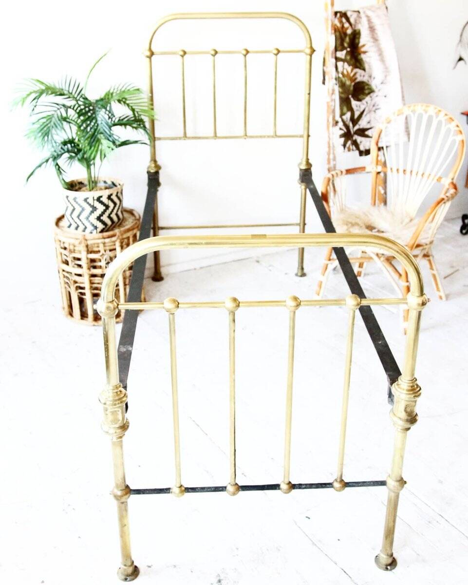 Vintage yellow gold brass divan, single bed from the 1960s, France / Czech Republic.