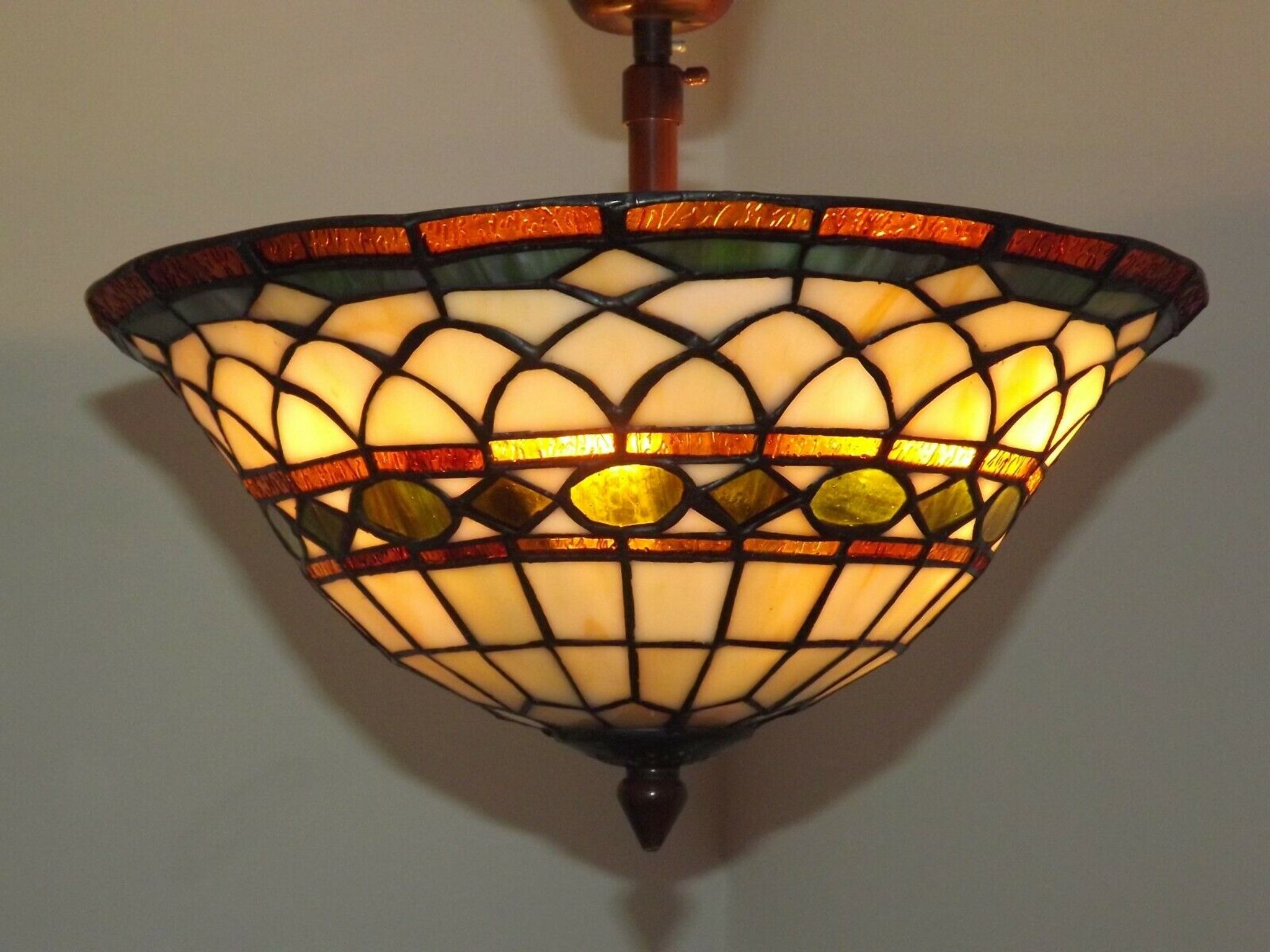 Vintage french 3 light leaded glass tiffany up light with adjustable height 3273