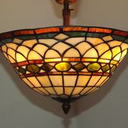 Vintage french 3 light leaded glass tiffany up light with adjustable height 3273