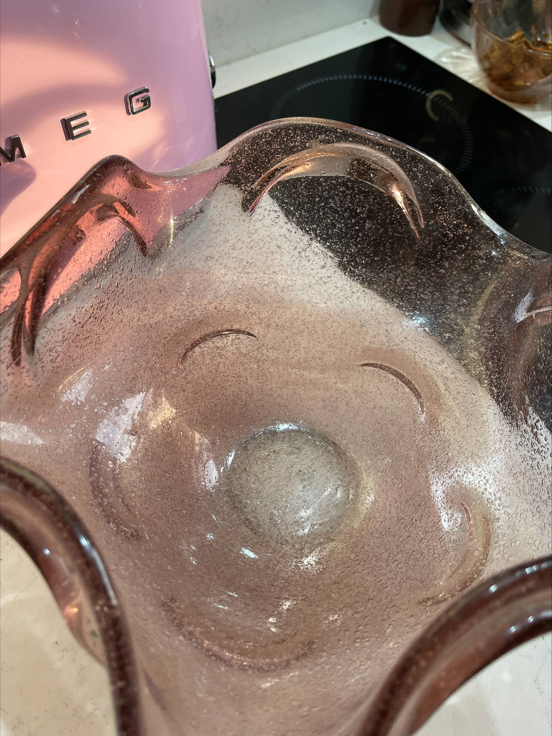 Pink Murano blown glass fruit bowl