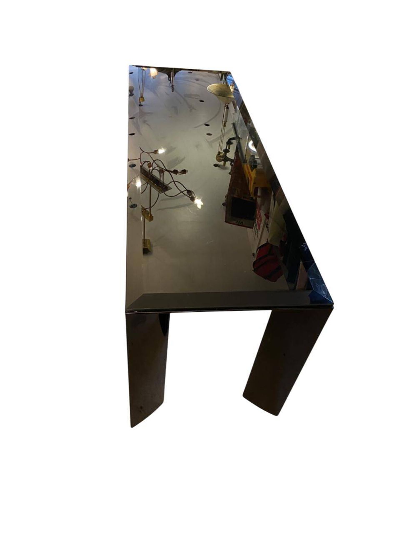 Mid Table / Console - Lacquered aluminium and black tinted glass - Italian design