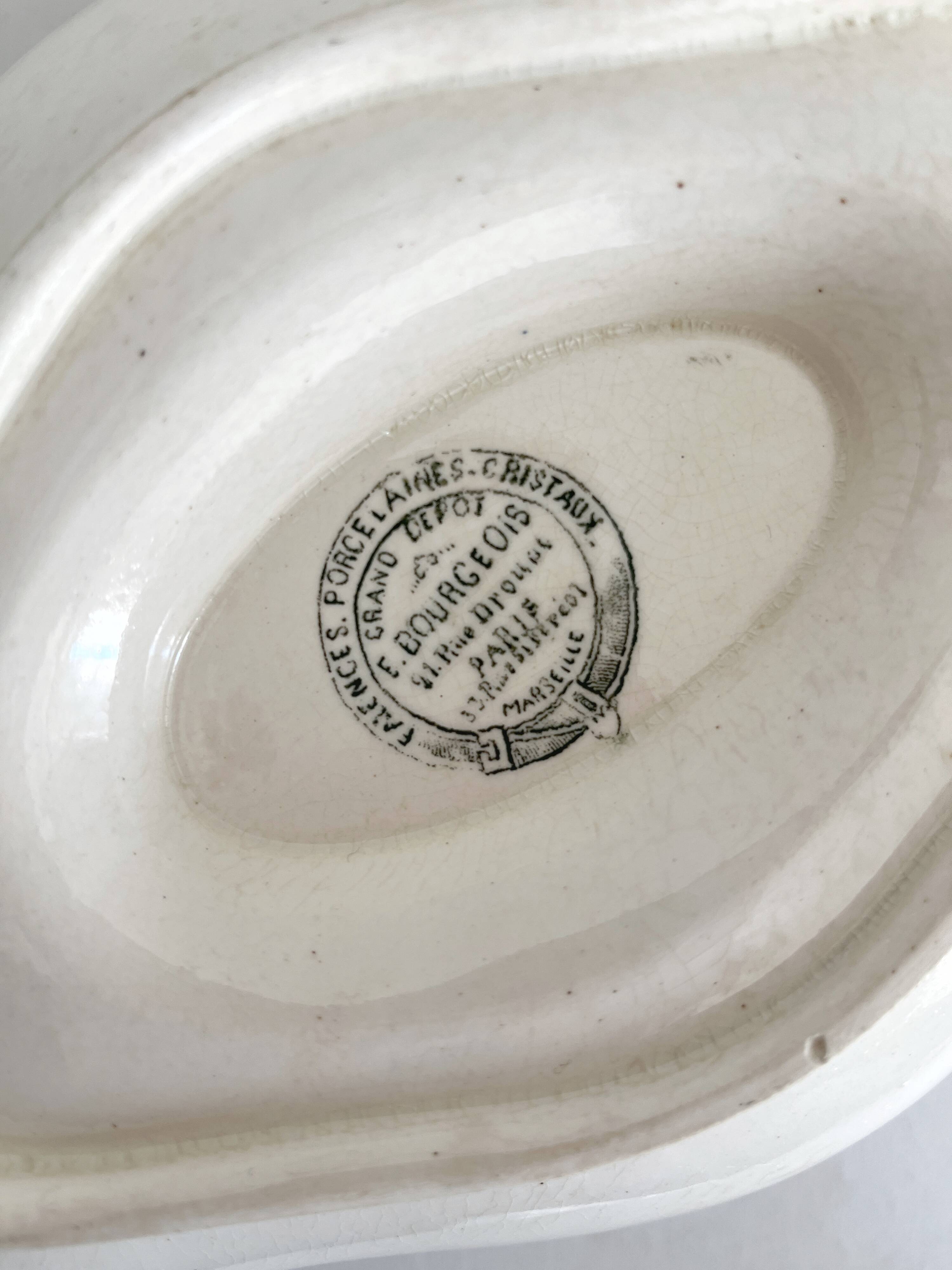 Old iron earthenware sauce boat "Réjane" Longwy