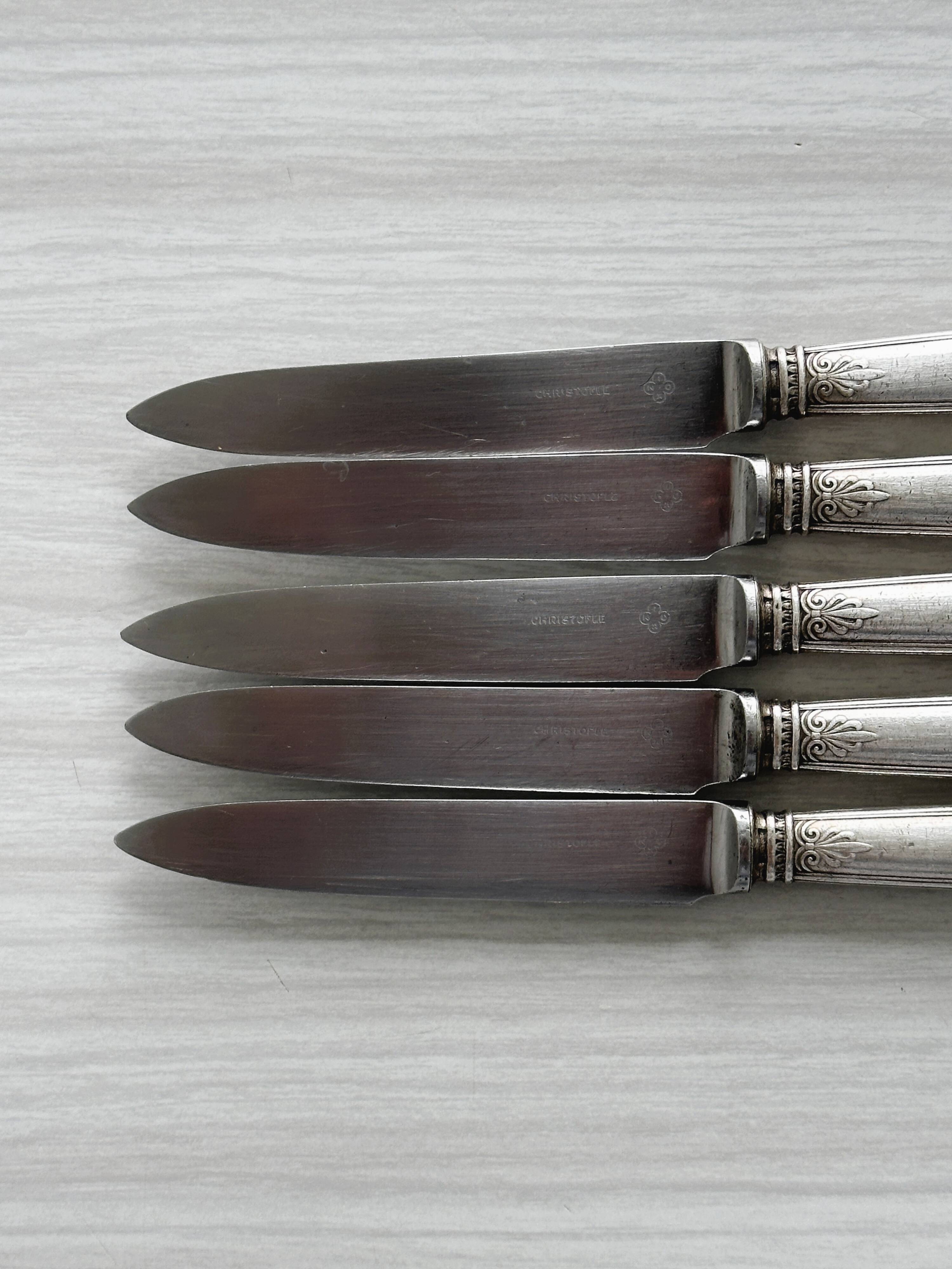 5 antique Christofle silver-plated knives