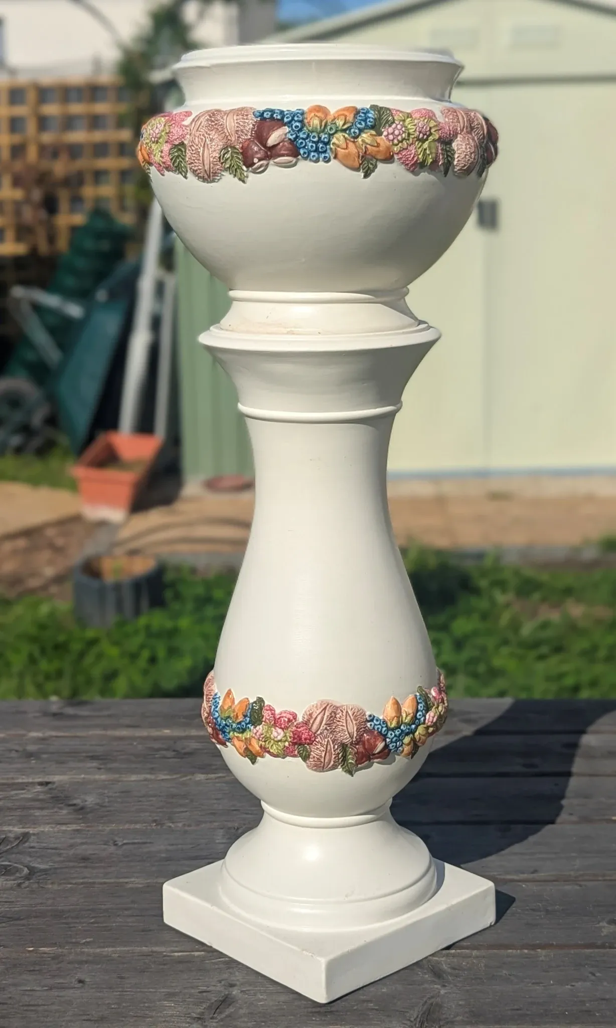 Grande colonne porte-vase avec cache pot céramique Belle époque