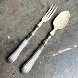 2 silver and bone salad servers