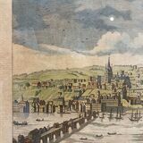Gravure ancienne , vue du port de Newcastle début XX siècle