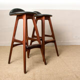 Pair of danish high stools in teak and black skaï model od61 by erik buch for oddense .
