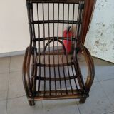 Fauteuil vintage en rotin marron foncé