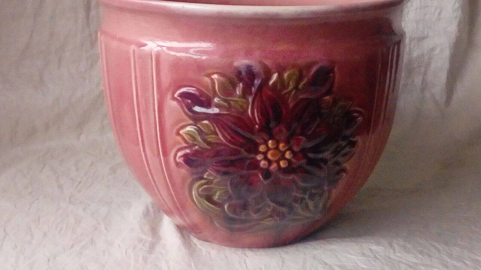 Sarreguemines faience slip pot planter with floral decoration late 19th century