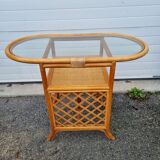 Rattan table and 2 armchairs