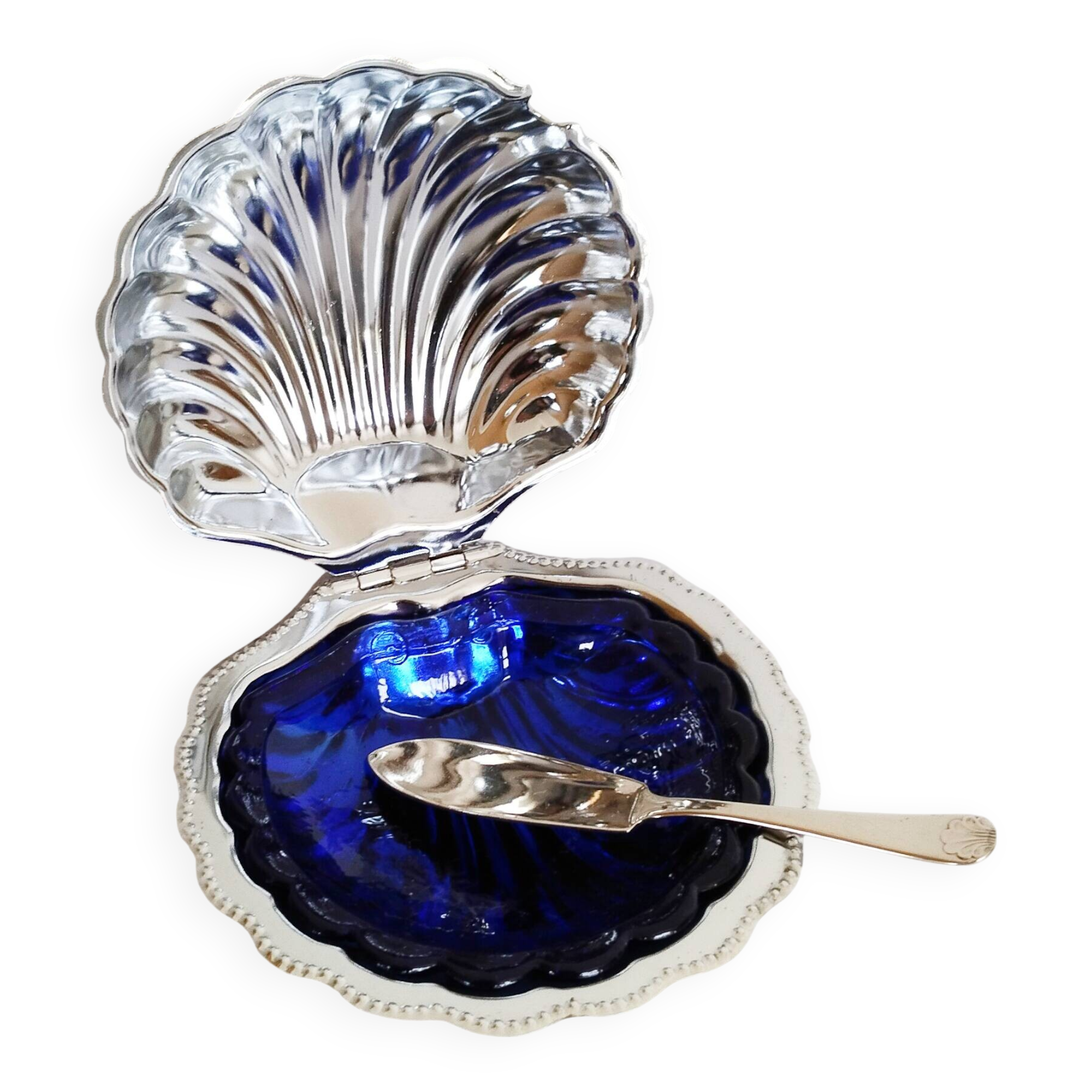 Stainless steel scallop butter dish, 1950s (ref 3)