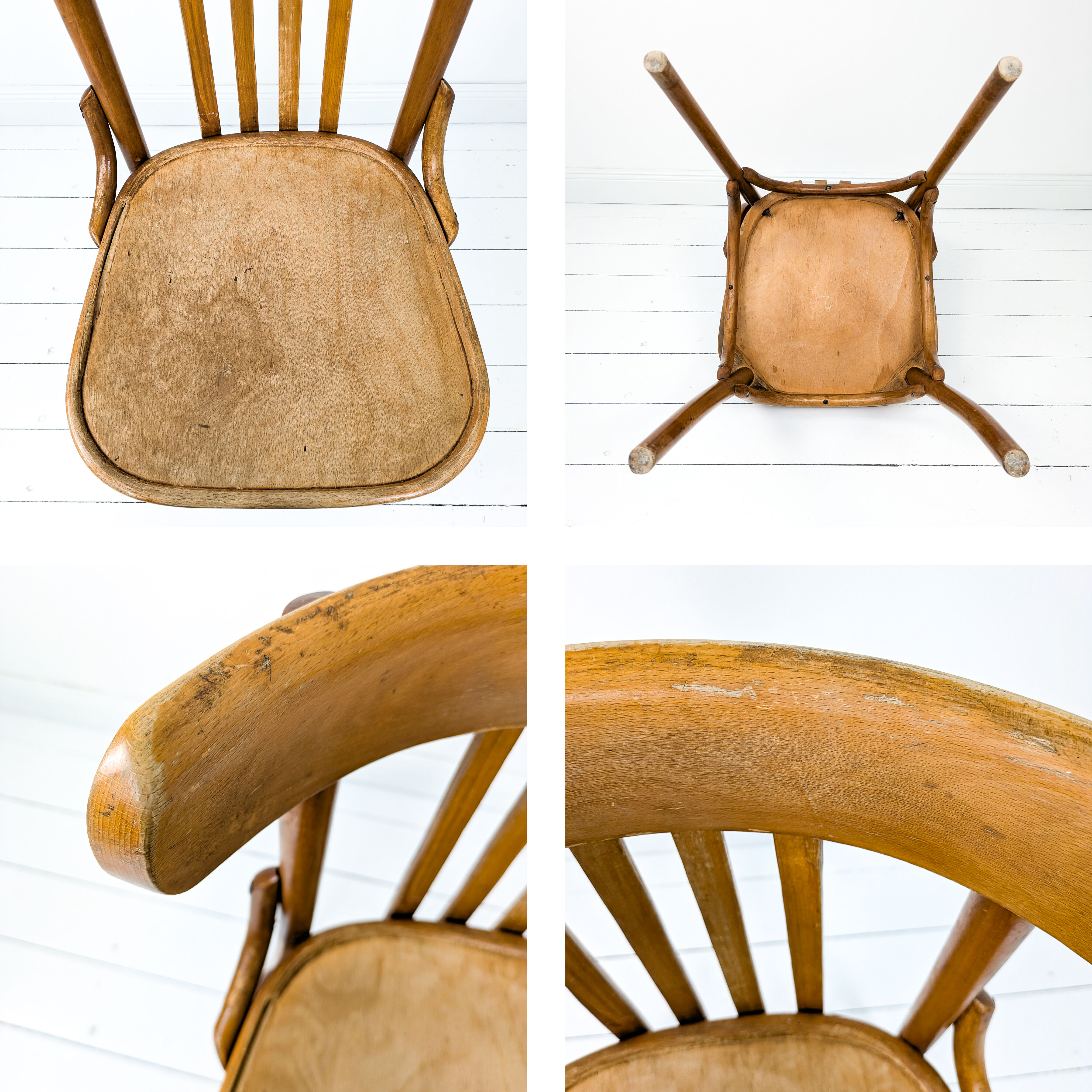 Chaise bistrot vintage en bois courbé avec dossier à barreaux