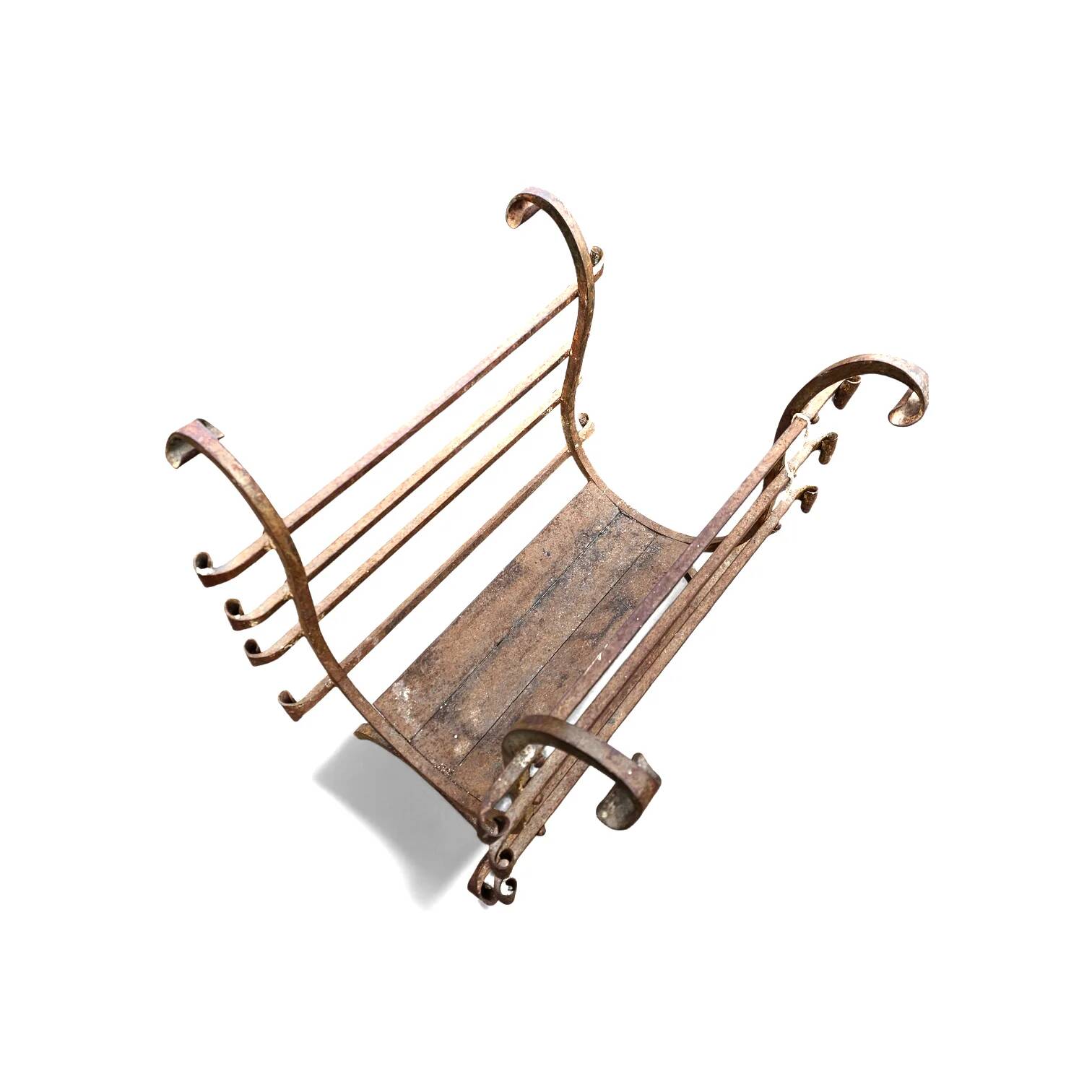 Vintage black wrought iron fireplace log holder / 1960s