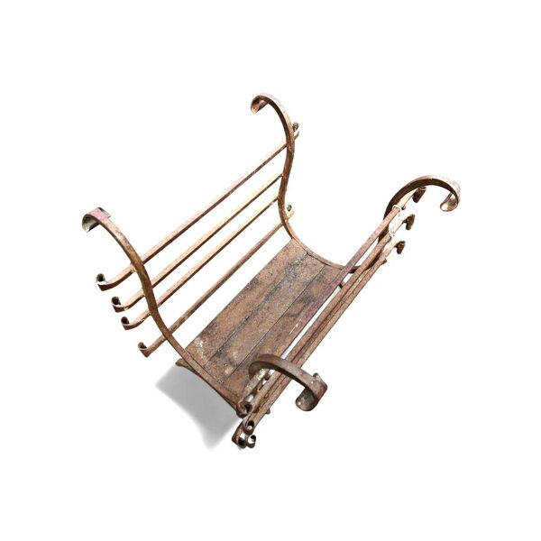 Porte-bûches en fer forgé noir vintage / années 1960
