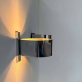 Pair of vintage wall lights, curved chrome metal, France 1970